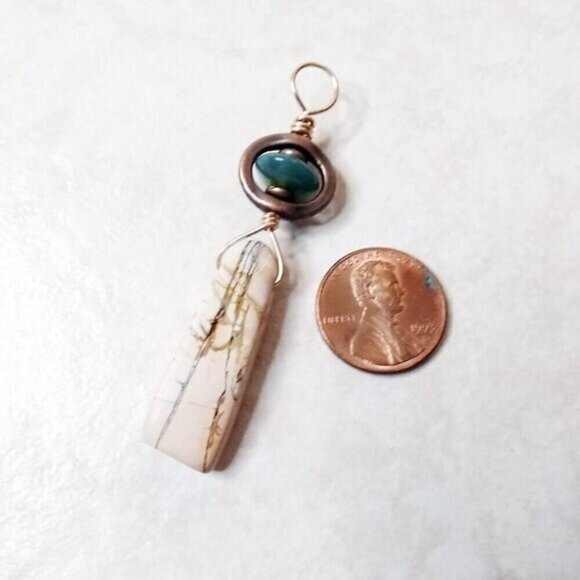 Handmade Green Agate & Picture Jasper Pendant ~ Rustic Artisan Gemstone Jewelry - Picture 1 of 6